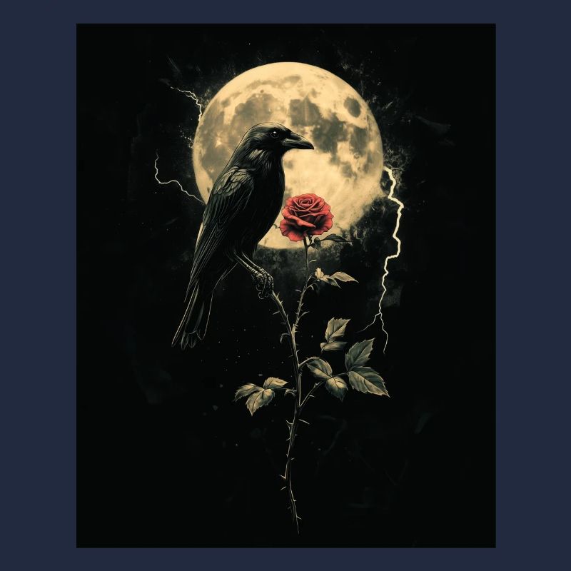 Rabe Rose Mond Düster Gothic Schwarze Krähe