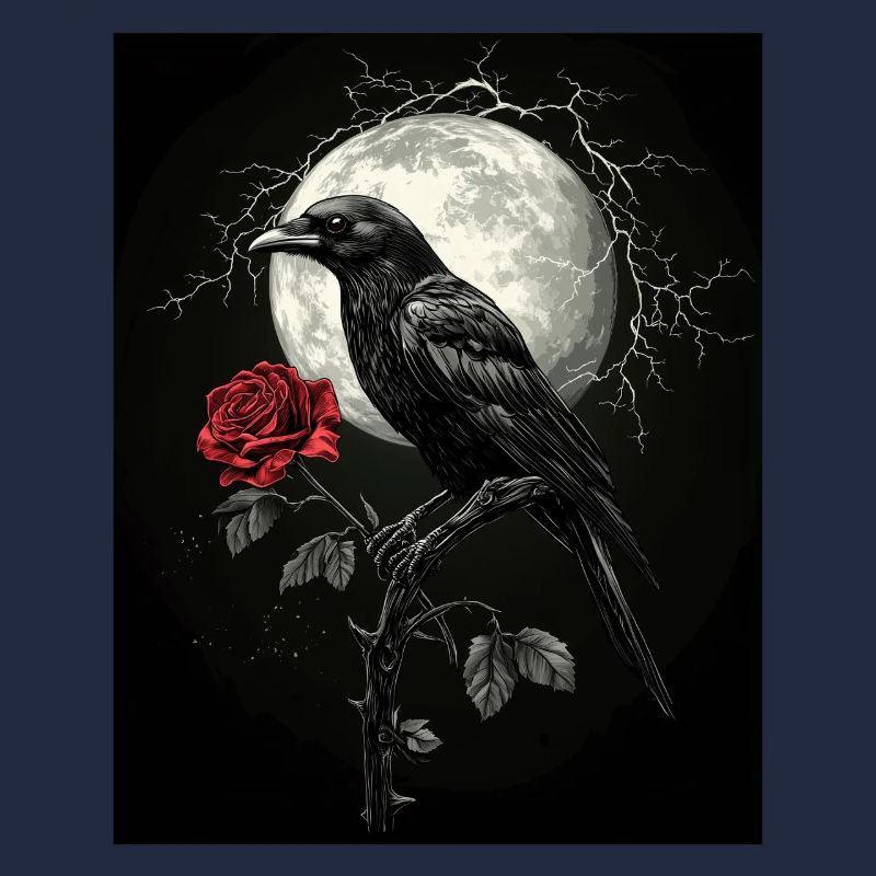 Rabe Rose Mond Düster Gothic Schwarze Krähe