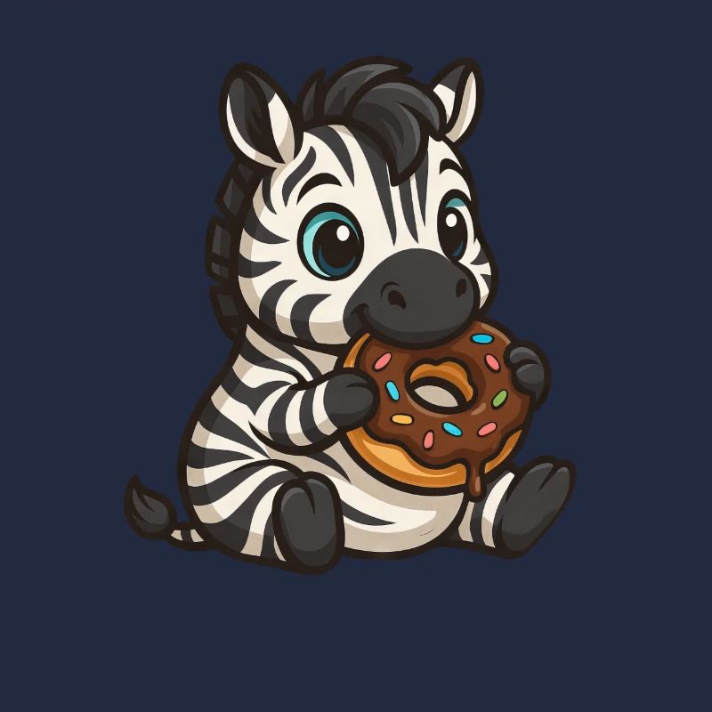 Süßes Zebra isst einen Donut mit Schokolade