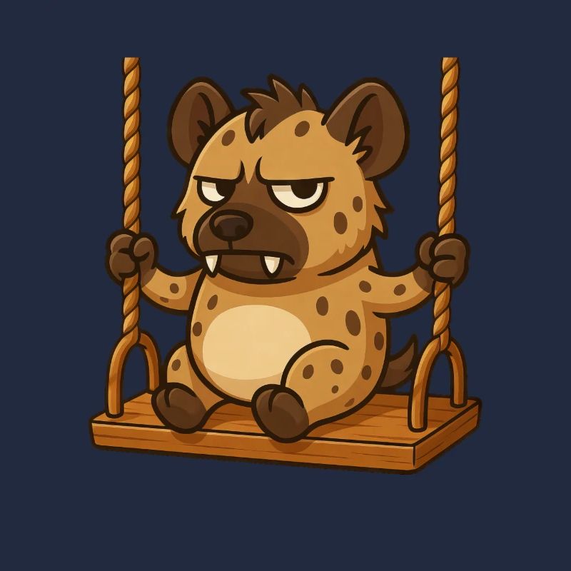 Grumpy hyena on swing annoyed offended