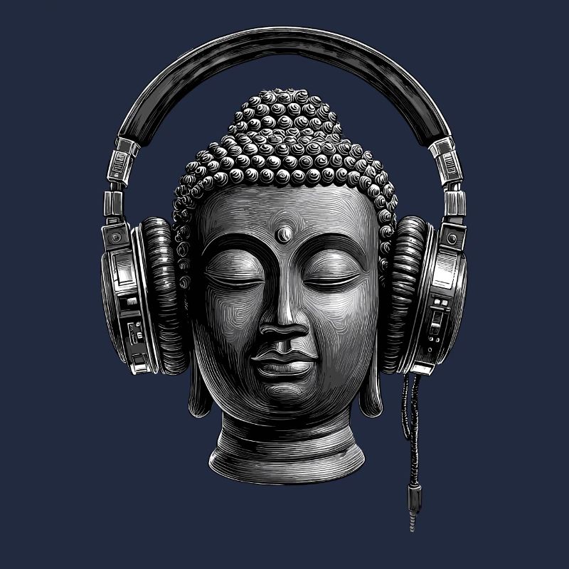 Buddha with Headphones Mindfulness Music Boho Zen
