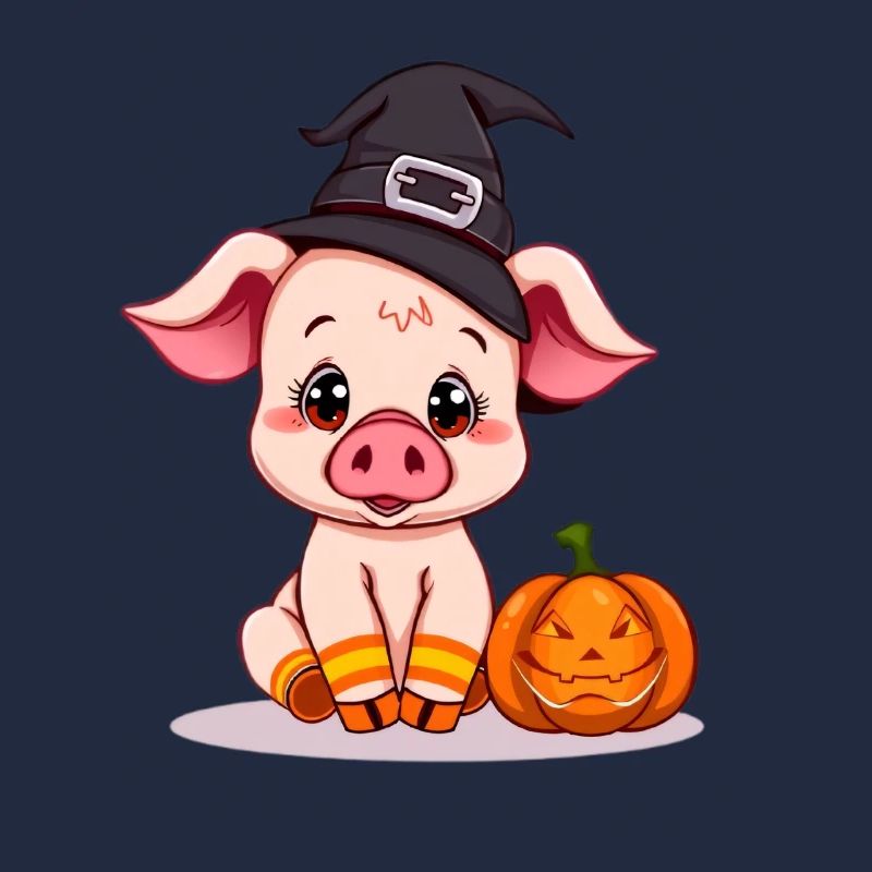 Mignonne sorcière d’Halloween avec cochon