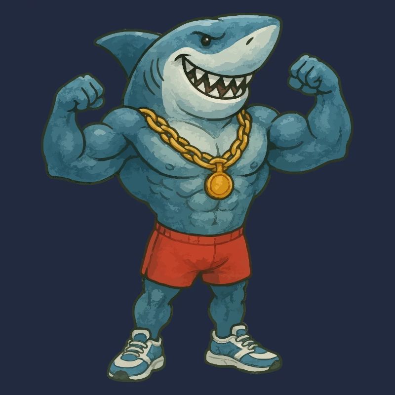 requin-bande dessinée-bodybuilder