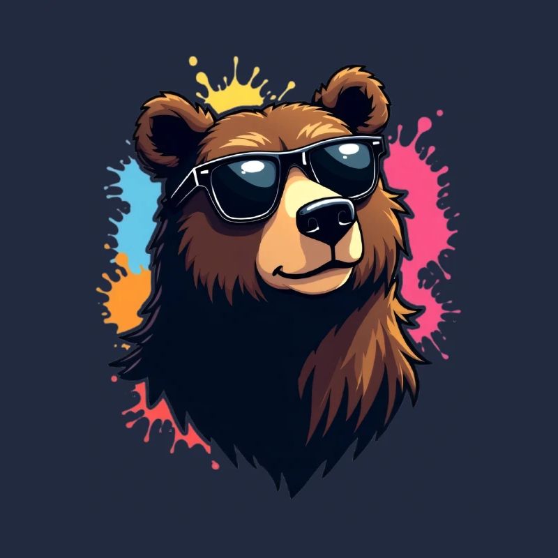 Ours avec lunettes de soleil et explosion de couleurs
