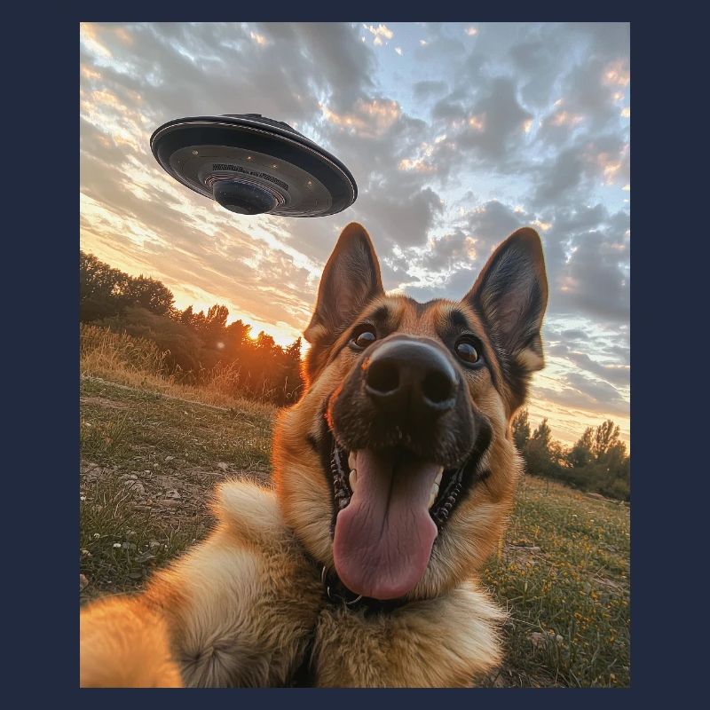 Schäferhund Selfie mit UFO