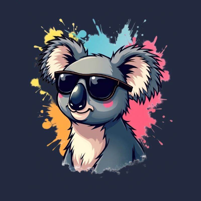 Koala cool avec des lunettes de soleil et une explosion de couleurs