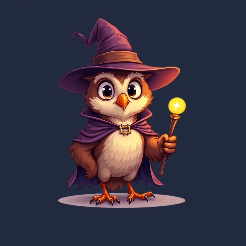 Magical owl wizard with magic wand