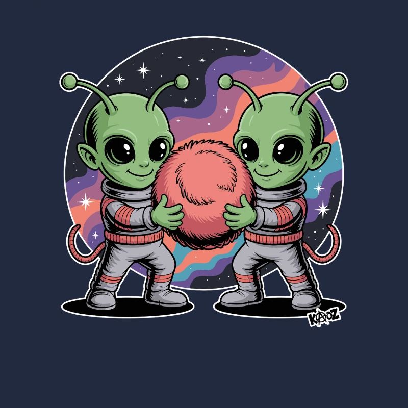 Alien Astronaut Hugging Cosmic Ball