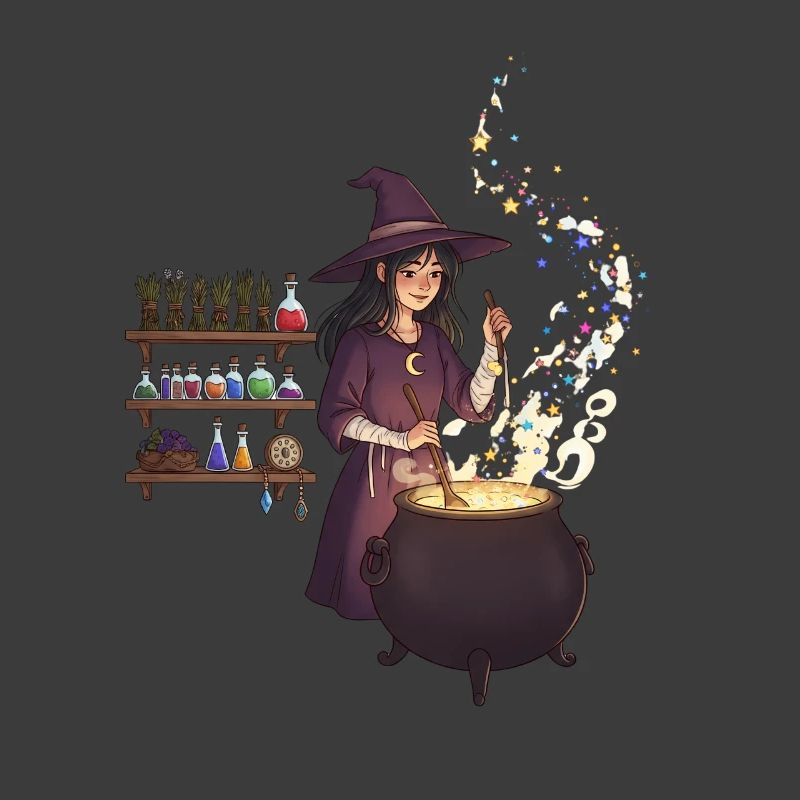 Magical witch casting spells