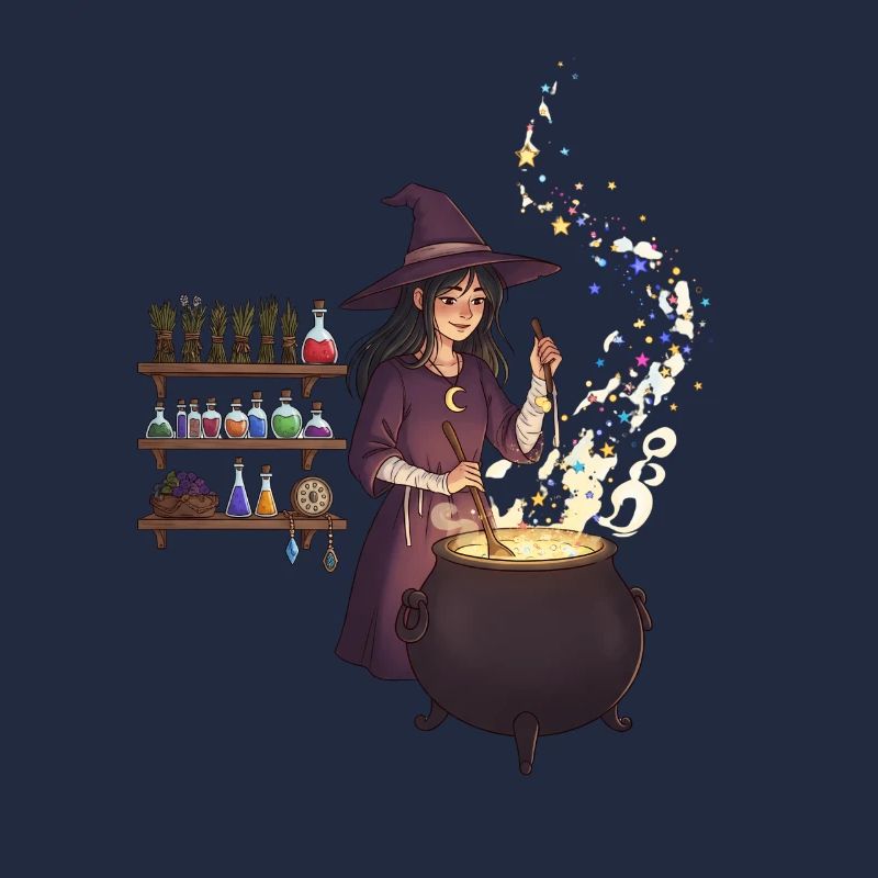 Magical witch casting spells