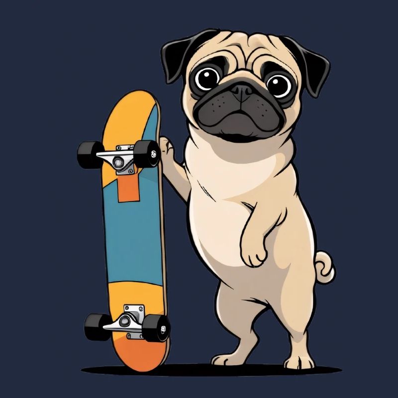 Pug mit Skateboard Illustration