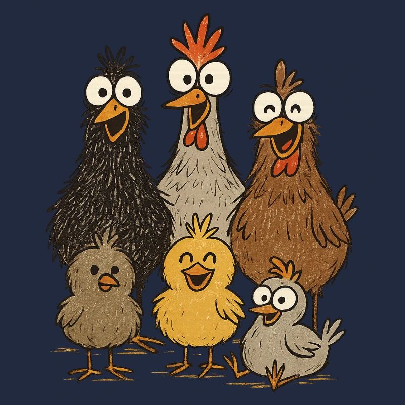 Poulets et poussins qui rient