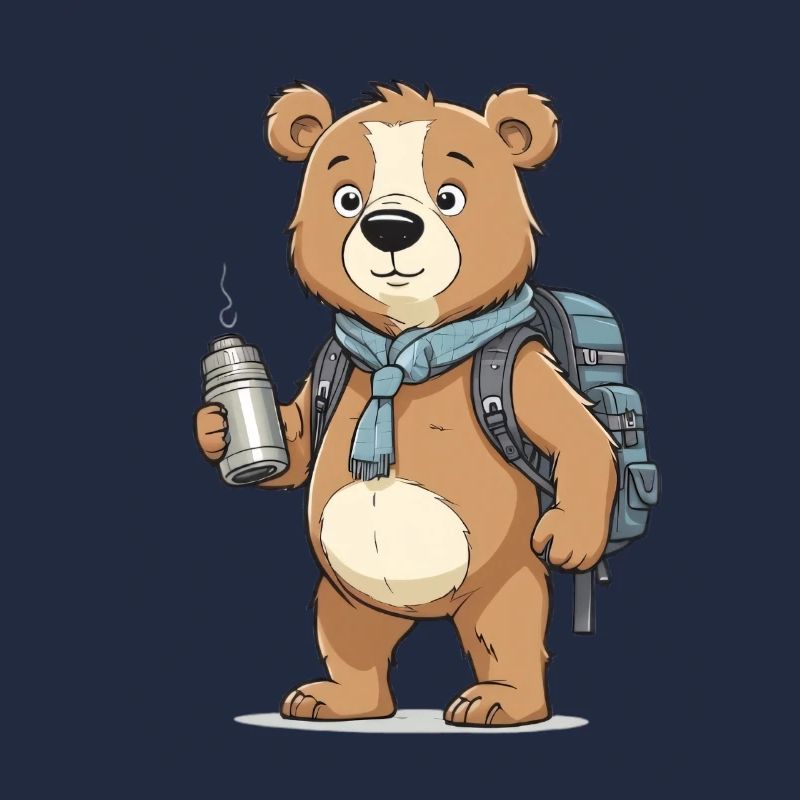 Adventure bear with backpack and thermos flask