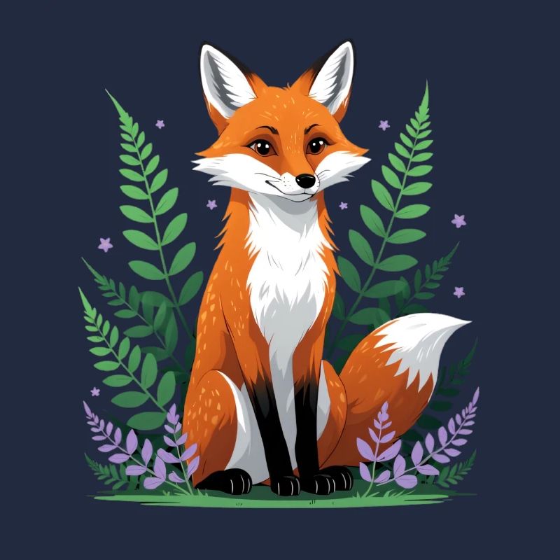 Forest fox with flowers and leaves