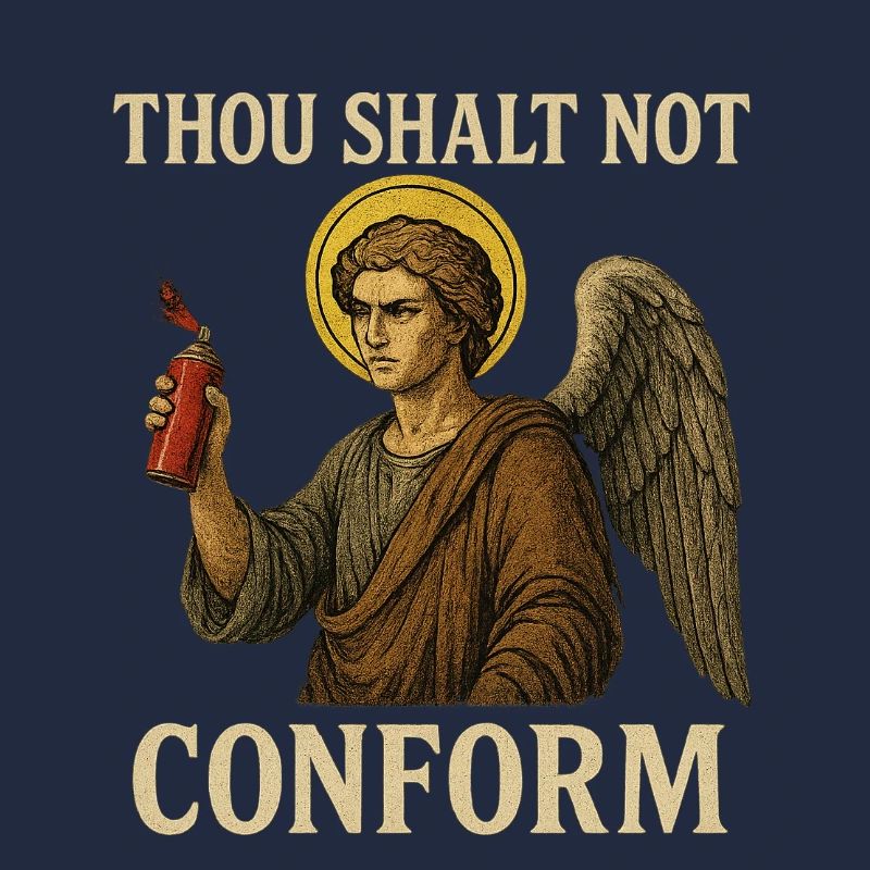 Angel with Spray Can  and Conform Quote