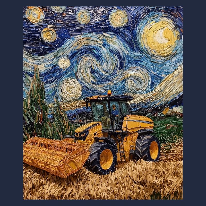 moissonneuse-batteuse fermier style van gogh étoilé