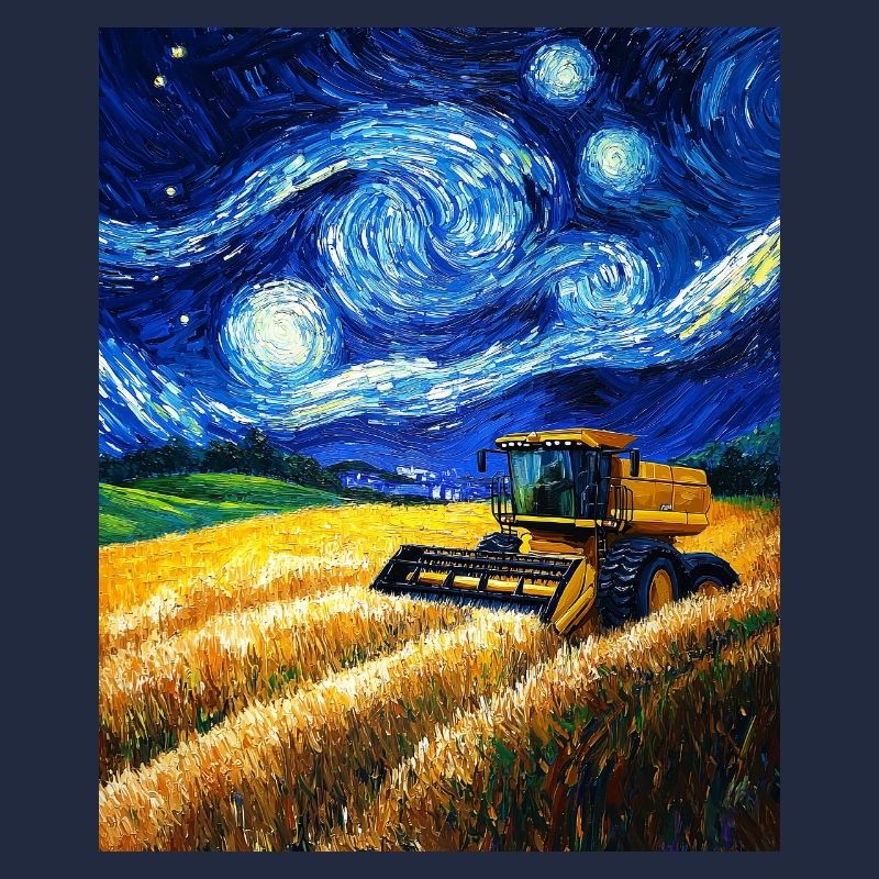moissonneuse-batteuse fermier style van gogh étoilé