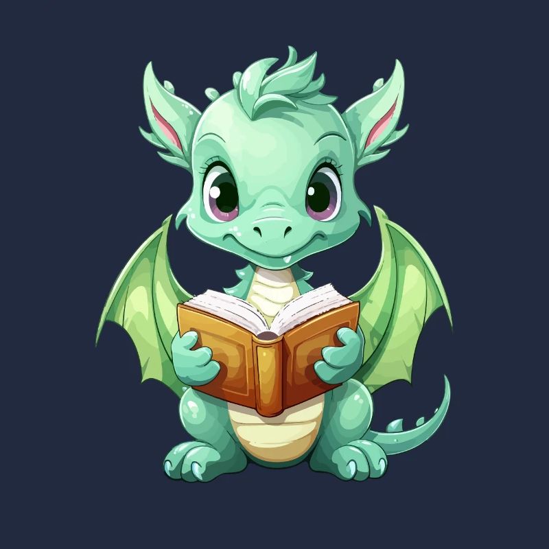 Doodle dragon with book