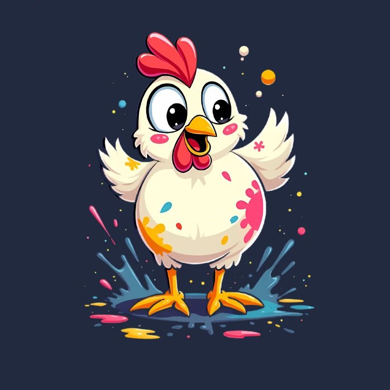 Poulet coloré mignon avec des éclaboussures de peinture