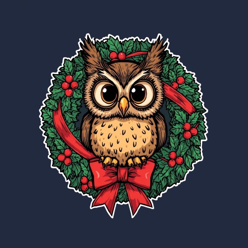 Eule im Weihnachtskranz
