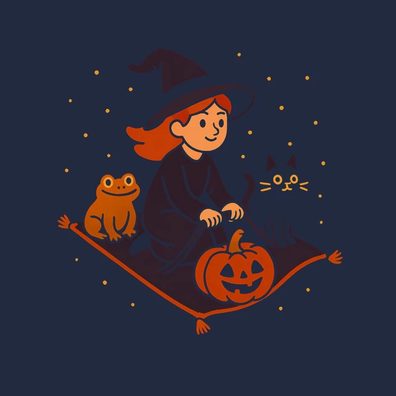 Pumpkin Flight with Witch and Cat