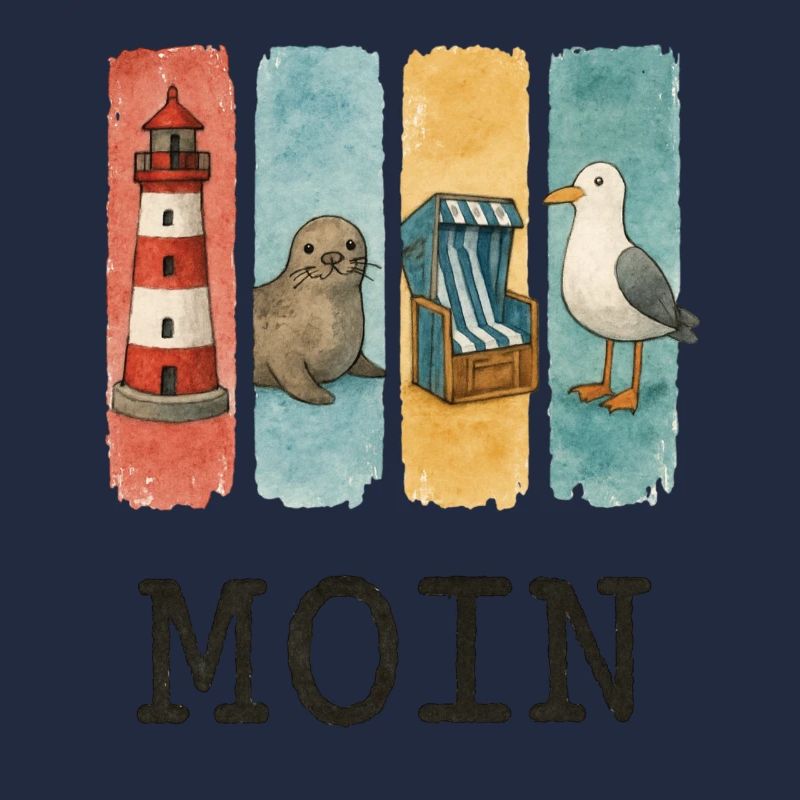 Moin Leuchtturm Robbe Strandkorb Möwe Küste