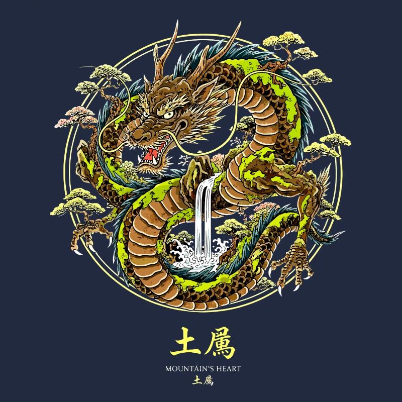 Asiatischer Erddrache mit Wasserfall