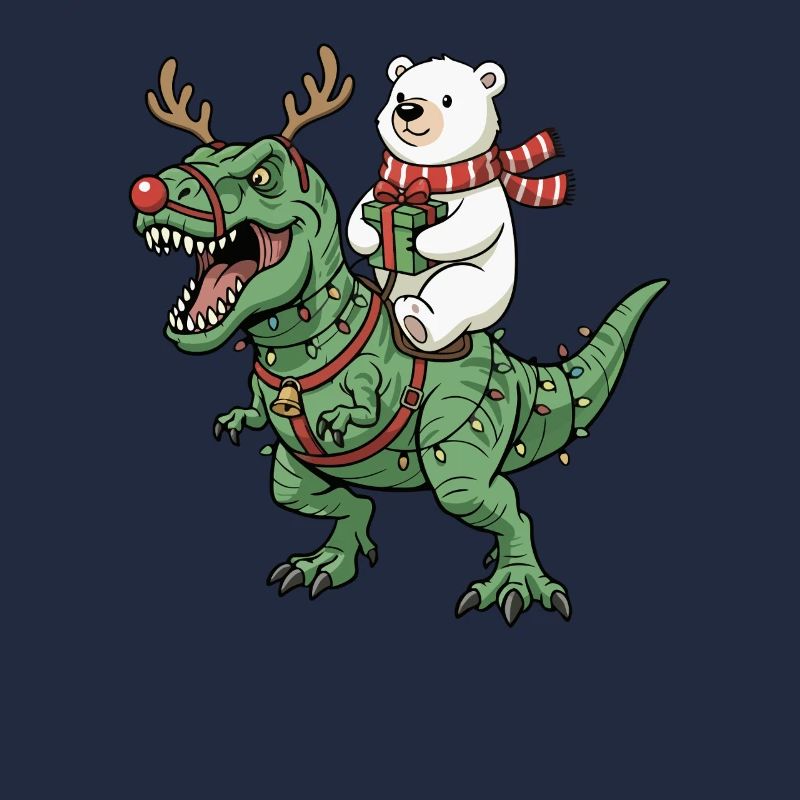 Polar Bear Rides T-Rex Funny Christmas Dinosaur