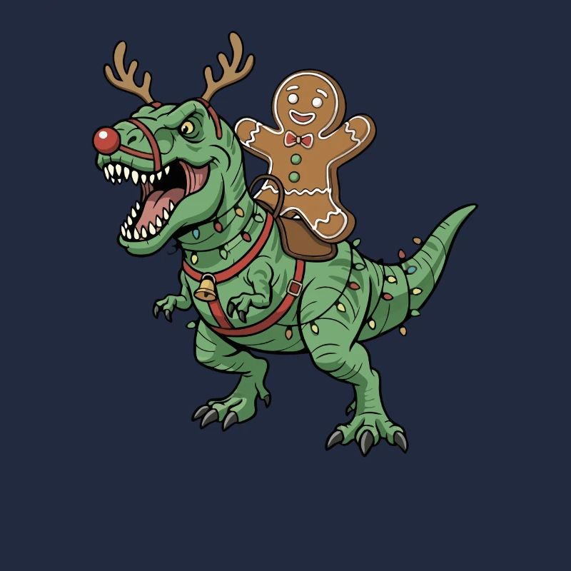 Gingerbread Man Rides T-Rex Christmas Dinosauri