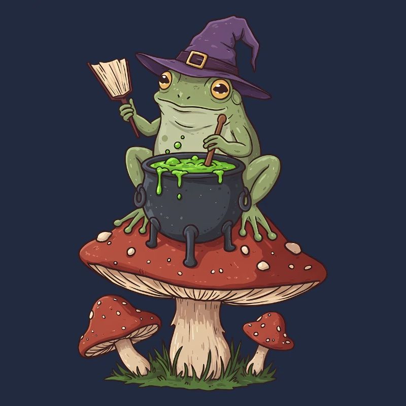 Frog Witch Cauldron Over Mushroom Ring