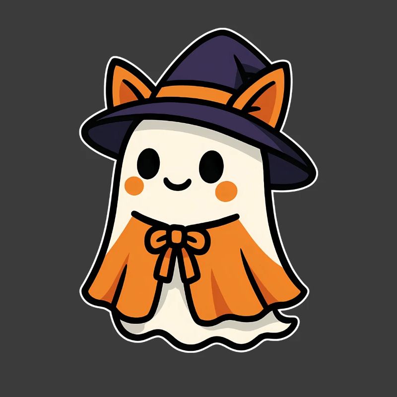 Kawaii Halloween Ghost with Witch Hat