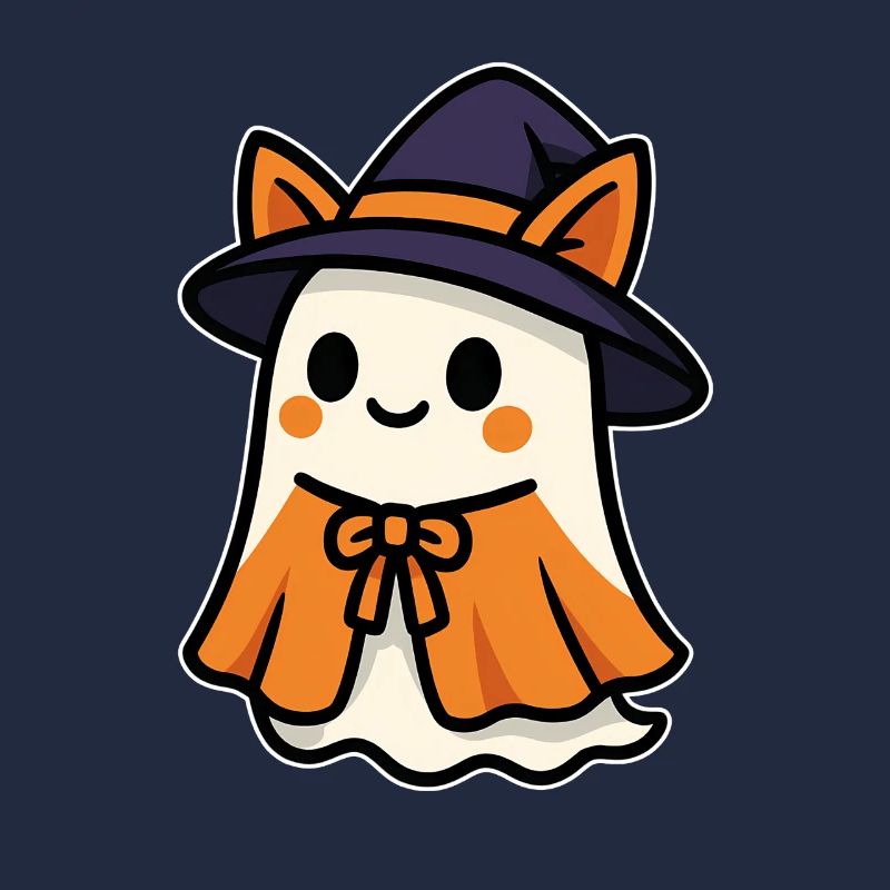 Kawaii Halloween Ghost with Witch Hat