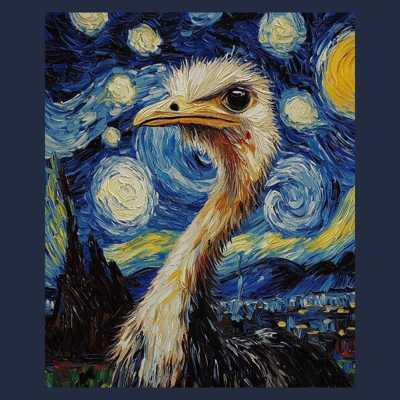 Ostrich Bird Van Gogh Style Starry Night
