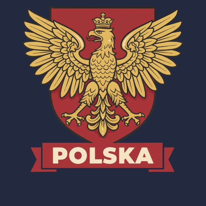 Polska Golden Eagle Heraldic Crest on Red Shield