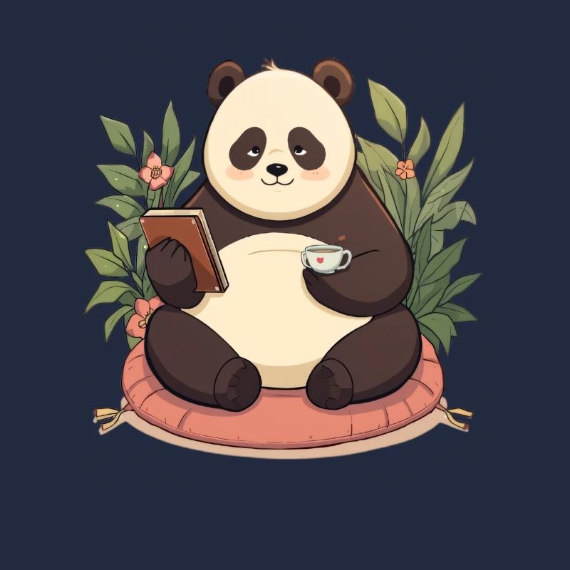 Panda reading with tea