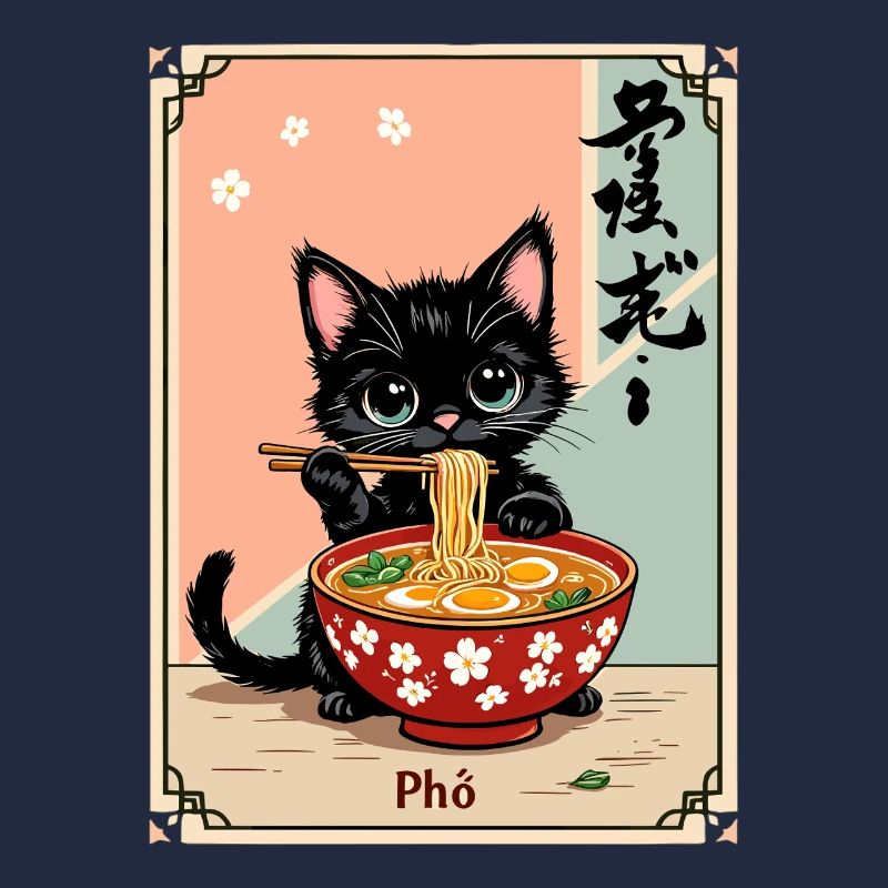 Kätzchen Pho Ramen Kunst