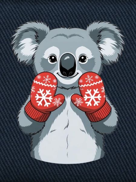 Winterkoala mit roten Handschuhen