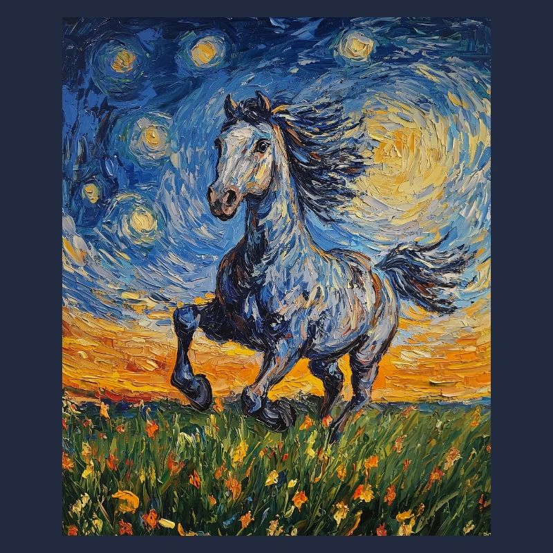 Cheval Chevaux Cavalier Style Van Gogh Nuit étoilée