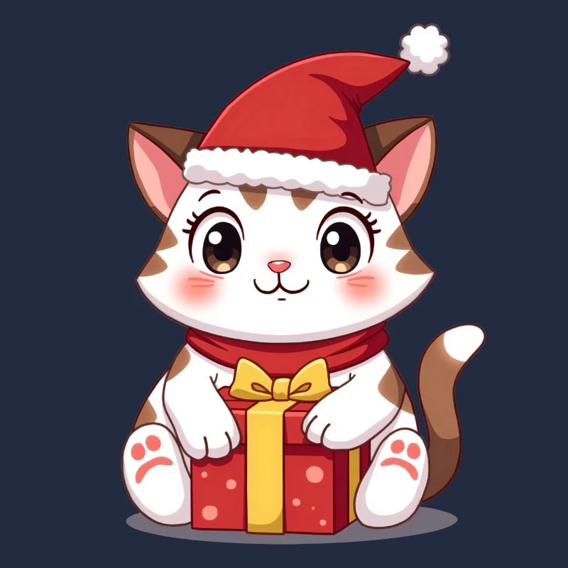 Cute cat Christmas with present