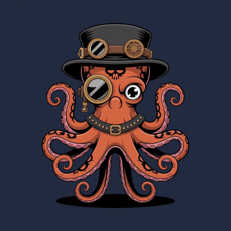 Octopus in steampunk style with monocle