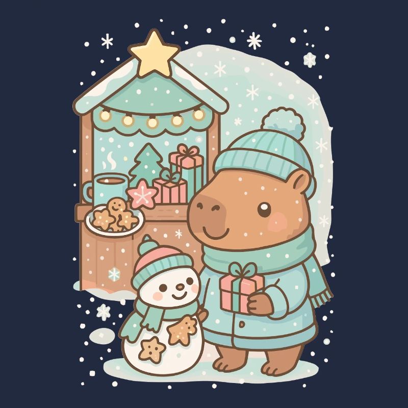 Capybara Weihnachtsmarkt mit Schneemann