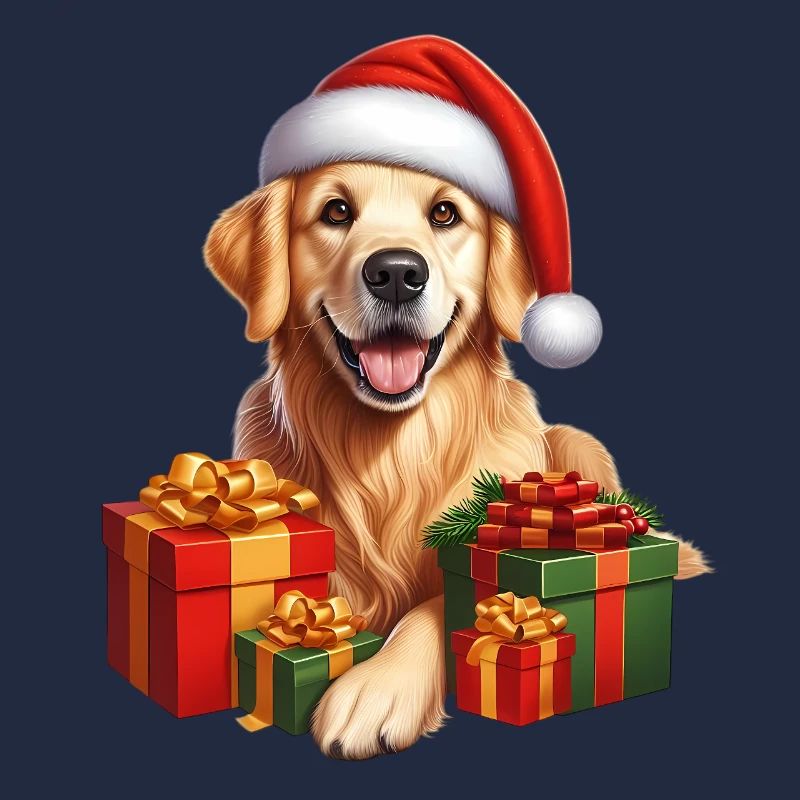 Weihnachtshund mit Geschenken