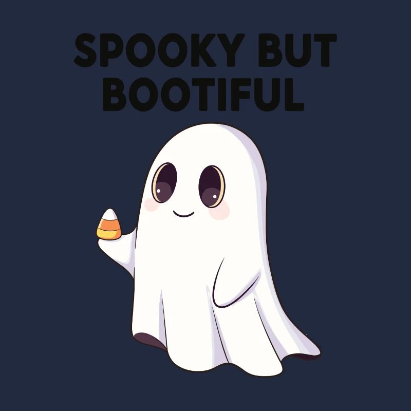 Spooky But Bootiful Cute Ghost Holding Candy Corn 