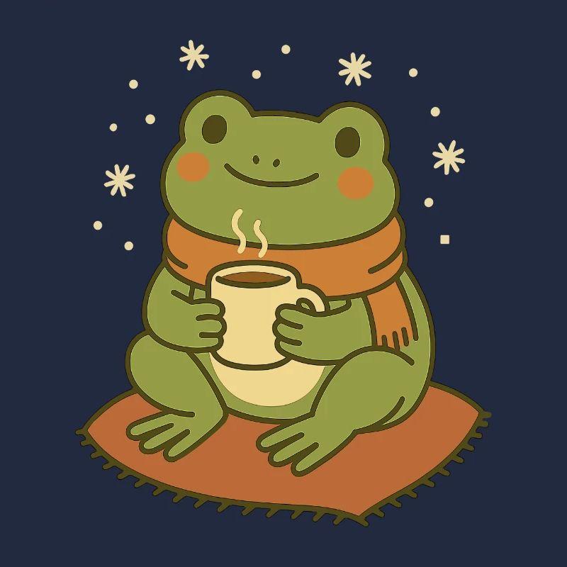 Winterfrosch mit Schal und Tee – Cozy Frog