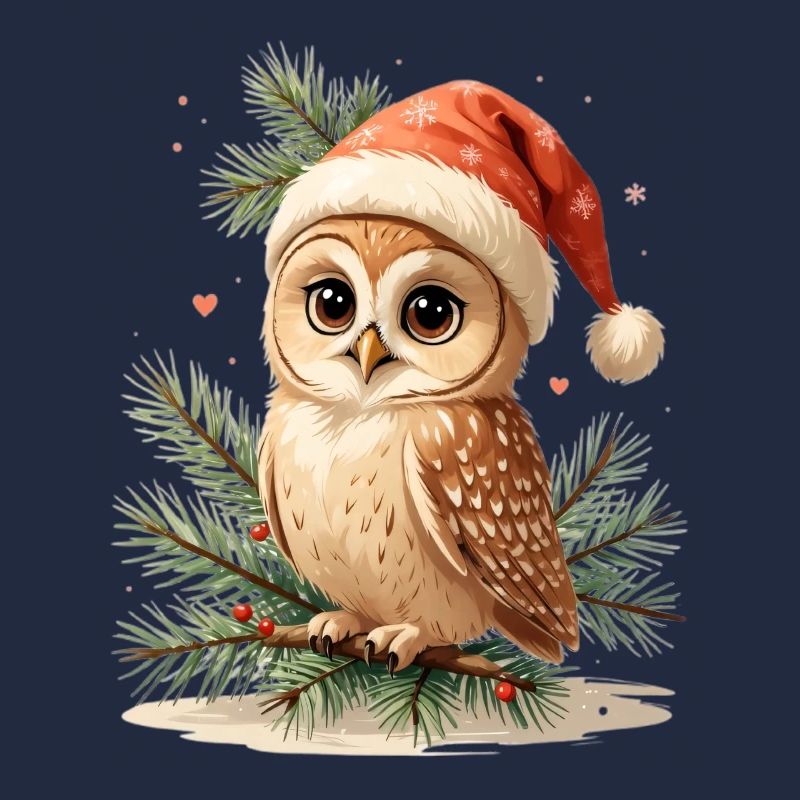 Christmas Owl with Santa Hat