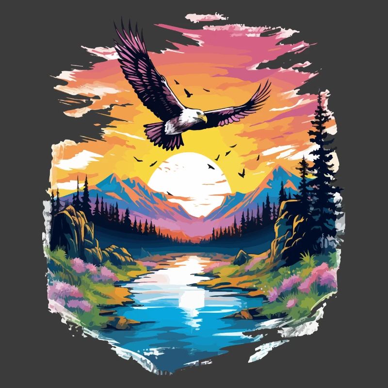 Sunset hawk over wilderness