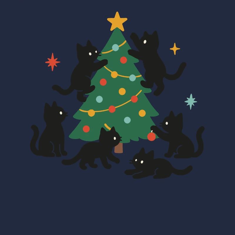 Funny Christmas Cats With Decorated Xmas Tree