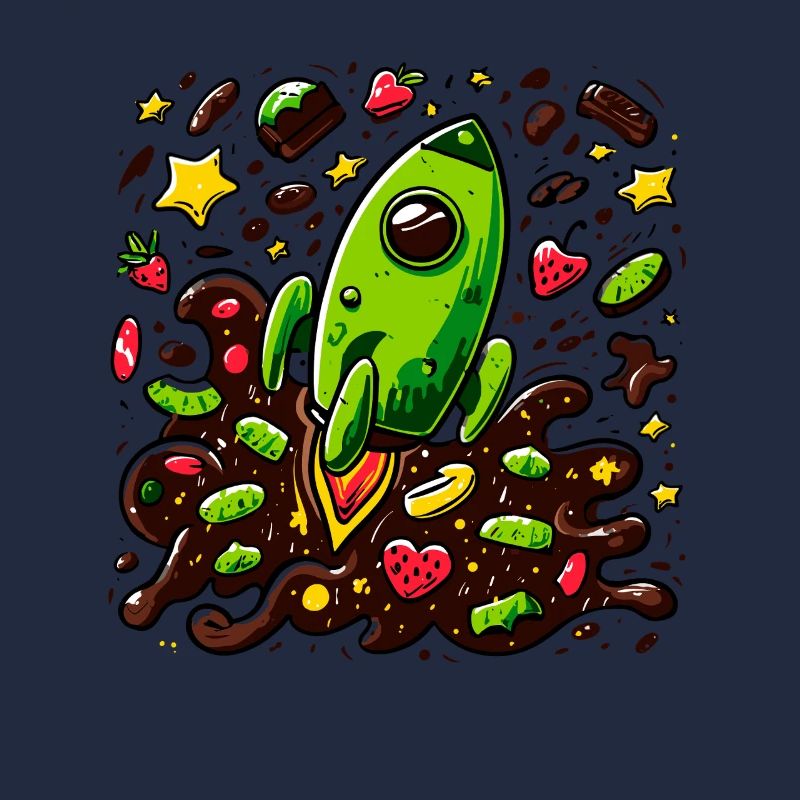 Green rocket in the chocolate universe