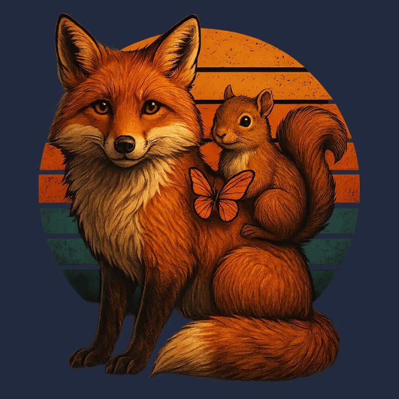 Fuchs Eichhörnchen Retro Tierfreunde