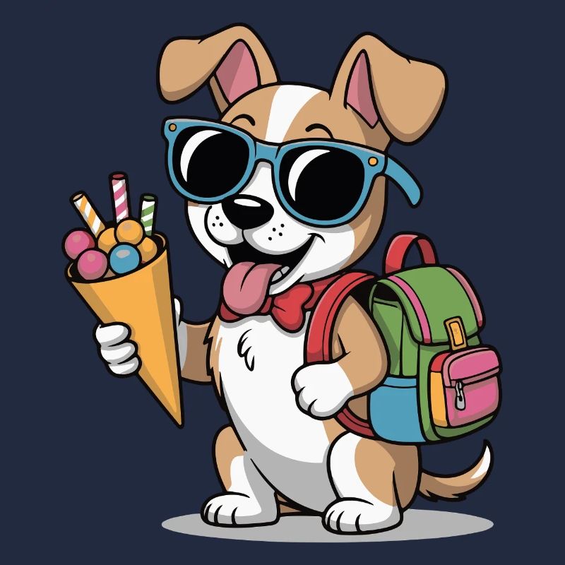 Eisliebender Hund mit Rucksack